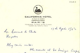 [Carta] 1952 ago. 17, París, [Francia] [a] [Gabriela Mistral], Nápoles, [Italia]