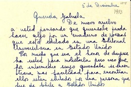 [Carta] 1953 dic. 5, Santiago, Chile [a] Gabriela Mistral