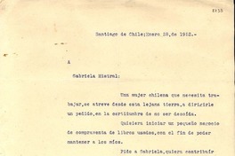 [Carta] 1952 ene. 28, Santiago, [Chile] [a] Gabriela Mistral