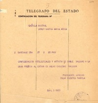 [Telegrama] 1954 sept. 3, Santiago, [Chile] [a] Gabriela Mistral, SS Santa María, Arica, [Chile]