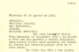 [Carta] 1954 ago. 20, Victoria, Chile [a] Gabriela Mistral, Panamá
