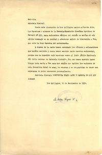 [Carta] 1954 sept. 10, Los Quillayes, [Chile] [a] Gabriela Mistral