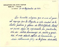 [Tarjeta] 1954 sept. 30, La Serena [a] Gabriela Mistral