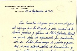 [Tarjeta] 1954 sept. 30, La Serena [a] Gabriela Mistral