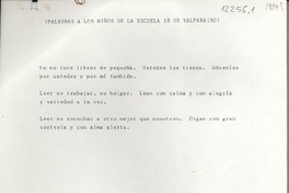 (Palabras a los niños de la Escuela 18 de Valparaíso) (Palabras a los niños de la Escuela 18 de Valparaíso)