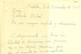 [Carta] 1947 nov. 14, Medellín [a] Gabriela Mistral