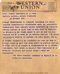 [Telegrama] 1946 abr. 26, Washington D.C., [EE.UU.] [a] Gabriela Mistral, New York, [EE.UU.]