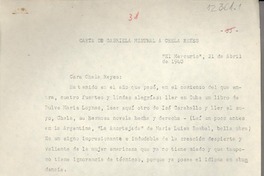 Carta de Gabriela Mistral a Chela Reyes Carta de Gabriela Mistral a Chela Reyes
