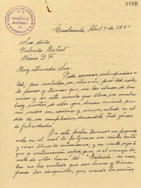 [Carta] 1951 abr. 7, Guatemala [a] Gabriela Mistral, México D.F