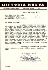 [Carta] 1947 mar. 24, Cuernavaca, México [a] Gabriela Mistral, Los Ángeles, California