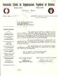 Oficio N° 2355, 1950 jul. 26, Jalapa, Ver., [México] [a] Gabriela Mistral, Hacienda La Orduña, Ver., [México]