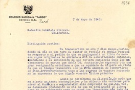 [Carta] 1948 mayo. 7, Chincha Alta, Perú [a] Gabriela Mistral, California