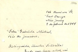 [Carta] 1944 feb. 8, Río de Janeiro, [Brasil] [a] Gabriela Mistral