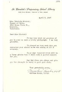 [Carta] 1947 abr. 5, New Jersey [a] Gabriela Mistral, Monrovia, California
