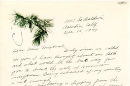 [Carta] 1947 dic. 16, Arcadia, California [a] [Gabriela] Mistral
