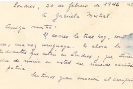 [Carta] 1946 feb. 20, Londres [a] Gabriela Mistral