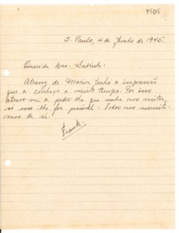 [Carta] 1945 jun. 4, Sao Paulo [a] Gabriela Mistral