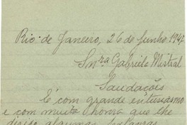 [Carta] 1947 jun. 26, Río de Janeiro [a] Gabriela Mistral