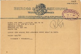 [Telegrama] 1950 jun. 5, México D.F. [a] Gabriela Mistral, Jalapa, Ver[acruz], México