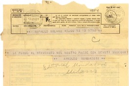 [Telegrama] 1951 ene. 13, Milán, [Italia] [a] Gabriela Mistral, Rapallo