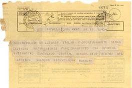 [Telegrama] 1951 ene. 15, Roma [a] Gabriela Mistral, Rapallo