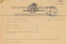 [Telegrama] 1950 dic. 1, México D. F. [a] Gabriela Mistral, Veracruz