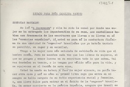 Recado para doña Carolina Nabuco Recado para doña Carolina Nabuco
