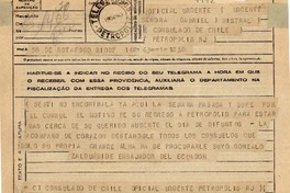 [Telegrama] 1943 nov. 1, Río de Janeiro [a] Gabriela Mistral, Petrópolis
