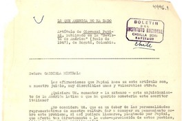 [Carta] 1947 dic., Santiago, Chile [a] Gabriela Mistral