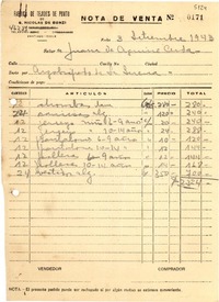 [Nota de Venta] 1943 sept. 3, Santiago [a] Juana de Aguirre Cerda