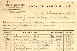 [Nota de Venta] 1943 sept. 3, Santiago [a] Juana de Aguirre Cerda