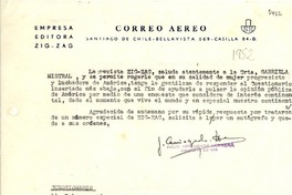 [Carta] [1952], Santiago, Chile [a] Gabriela Mistral