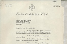 [Carta] 1947 abr. 18, Buenos Aires, [Argentina] [a] Gabriela Mistral, Monrovia, California, [EE.UU.]