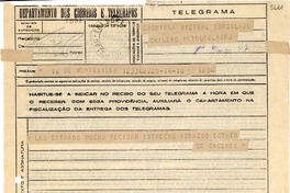 [Telegrama] 1945 ago. 11, Montevideo, [Uruguay] [a] Gabriela Mistral, Consulado Chileno, Petrópolis, RJ, [Brasil]