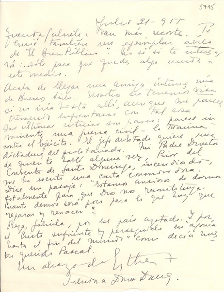 Carta] 1955 jul. 21, [Uruguay] [a] Gabriela [Mistral] [manuscrito] [Esther  de Cáceres]. - Biblioteca Nacional Digital de Chile