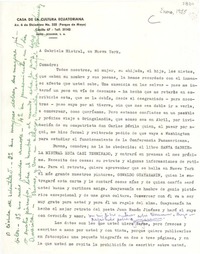 [Carta] [1955 ene.], Quito, Ecuador [a] Gabriela Mistral, Nueva York, [EE.UU.]