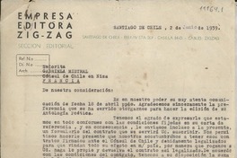 [Carta] 1939 jun. 2, Santiago, Chile [a] Gabriela Mistral, Cónsul de Chile en Niza, Francia