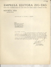 [Carta] 1950 oct. 19, Santiago, Chile [a] Gabriela Mistral, Los Angeles, [EE.UU.]