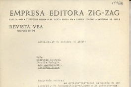 [Carta] 1950 oct. 19, Santiago, Chile [a] Gabriela Mistral, Los Angeles, [EE.UU.]