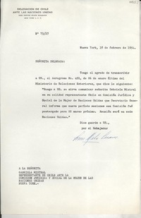 [Carta] 1954 feb. 18, Nueva York [a] Gabriela Mistral, Nueva York