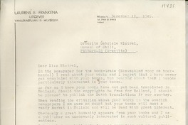 [Carta] 1945 Dec. 12, Hilversum, [Holanda] [a] Señorita Gabriele Mistral, Consul of Chili, Petropolis (Brazilie)