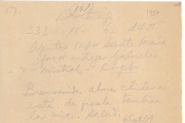 [Carta] 1954 sept. 6, Santiago, [Chile] [a] Gabriela Mistral, abordo del Vapor Santa María