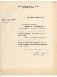 [Carta] 1946 sept. 12, Los Ángeles [a] Gabriela Mistral, Monrovia, California