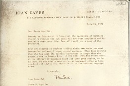 [Carta] 1971 July 26, New York, [EE.UU.] [a] M. Aguilar, Aguilar S. A. de Ediciones, Madrid, Spain