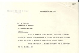 [Carta] 1952 nov. 29, Nápoles, [Italia] [al] encargado de la Biblioteca Nacional de Uruguay