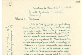 [Carta] 1949 ene. 9, Santiago de Chile [a] Gabriela Mistral, Veracruz