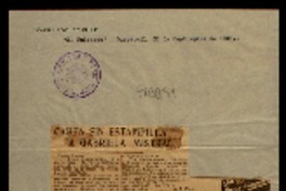 Carta sin estampilla a Gabriela Mistral Carta sin estampilla a Gabriela Mistral