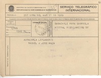 [Telegrama] 1945 nov. 16, Viña del Mar [a] Gabriela Mistral, Río de Janeiro