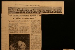 "Es un alma de romance español y de cantiga portuguesa" dice Gabriela Mistral en el prólogo a "Encrucijada", libro de poemas de María Teresa Llona, que acaba de aparecer "Es un alma de romance español y de cantiga portuguesa" dice Gabriela Mistral en el prólogo a "Encrucijada", libro de poemas de María Teresa Llona, que acaba de aparecer