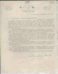 [Carta] 1946 ago. 16, Santiago, [Chile] [a] Mi admirada y querida Gabriela Mistral